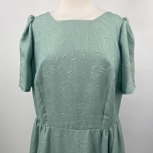 Vintage Dress Fit & Flare Square Neck Short Sleeve Textured Mint Green Womens XL - Picture 3 of 8